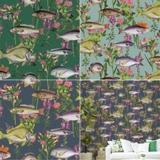 Holden Lagune Poisson Fleurs Papier Peint Aspect Mur Décor - Blanc Teal Bleu