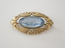 Broche Antique Pierre Précieuse Bleue Doublée 10,1 G/4,6 X 2,6 Cm