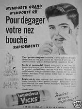 PUBLICITÉ 1954 VICKS VAPORUB INHALATEUR POUR DÉGAGER VOTRE NEZ BOUCHÉ - ENFANT