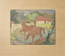 Henri Malançon. Huile sur carton, deux chevaux près de Vézelay