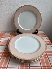 6 Anciennes Assiettes Plates Rose Pastel Modèle Acanthe Deshoulieres Porcelaine 