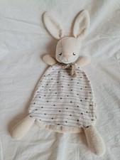 H & M H ET M DOUDOU LAPIN PLAT BEIGE BLANC YEUX DORMEURS MOTIF ETOILES TBE 