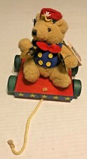 Vintage Applause Bear in Toyland with Cymbals & wooden cart Pull Toy
