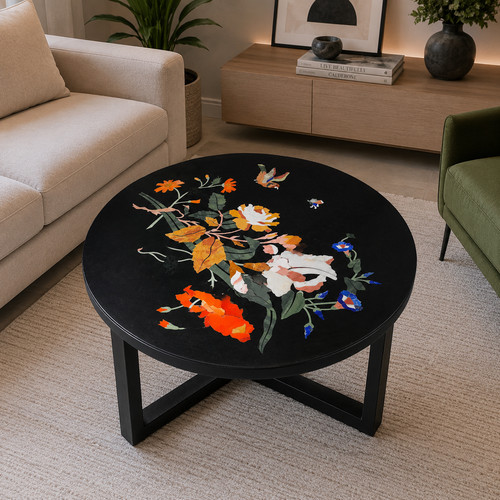 Black marble round coffee - round,