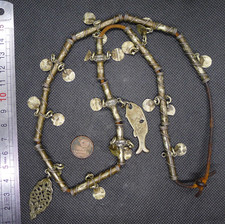 Collier Ancien Perles Argent Tubulaire Filigrané Pendentifs Ethnique Yémen