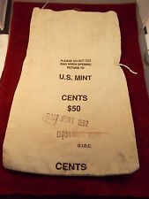 #14, $50 CENTS US MINT CANVAS BANK COIN BAG/SACK, STAMPED & DATED 1992 G.I.D.C.