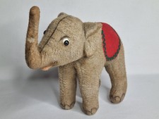 Éléphant en peluche ancienne avec tapis de selle rouge – vers 1950, 22 cm