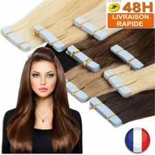 EXTENSION TAPE BANDE ADHESIVE CHEVEUX 100% NATURELS REMY HAIR 53 CM AUX CHOIX