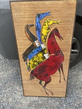 CHEVAUX EN ÉMAIL SUR PANNEAU ANNÉE 70