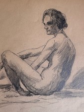 Dessin au Crayon Étude De Nu Féminin Femme Nue Modèle D’atelier Art Deco 1920