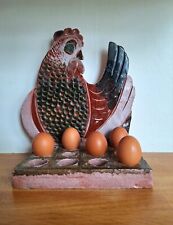 Poule vintage en terre cuite émaillée, décoration porte-œufs 