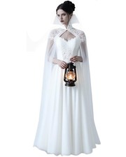 Cape Vampire Gothique avec Col en Dentelle pour Femmes Halloween Blanc
