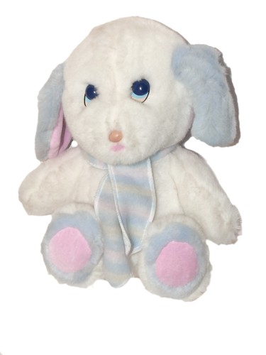 Peluche chien blanc - peluche, bleu