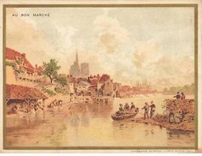 CHROMO #MK41294 AU BON MARCHE UN VILLAGE ET SES HABITANTS AU BORD DE L EAU BAR