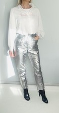 Pantalon en cuir argenté MARC