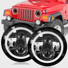 Paire De Phare Rond LED 7 Pouces Halo Yeux Angles Pour Jeep Wrangler LJ TJ CJ JK