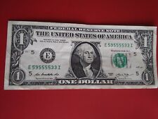 US dollar bill rare unique serial number Quad 5s and pair 3s 59 5555 33