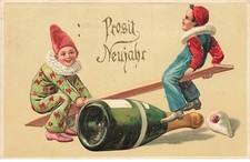 Carte Gaufrée - Nouvel An - Prosit Neujahr - Anges faisant de la balancelle s