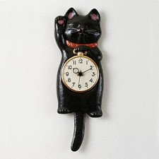 Pendule murale Manekineko chat chanceux noir poterie seto ware fait main au J...