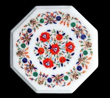 12 " Marbre Blanc Coin Demi-Précieuses Pierres Inlaid Table Haut Handmade