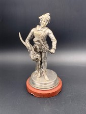 Emile-Coriolan GUILLEMIN Statuette en bronze argenté Troubadour au perroquet