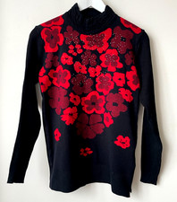 Pull Noir & Fleur Rouge Economico Japon Etat Neuf Taille 36 38 environ Superbe !