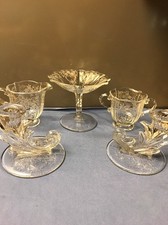 Fostoria Crystal Baroque Meadow Rose Compote 2 Candle Holders Open Sugar Creamer