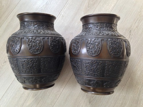 Belle paire vases bronze chine - bronze,