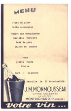 NEUVILLE-SUR-BRENNE (37) MENU en 1958 / Illustré VIN mousseux Caves MONMOUSSEAU