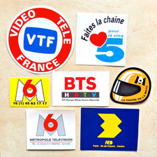 Lot 7 autocollants FR3 La Cinq M6 VTF chaîne TV télévision vintage média Télé