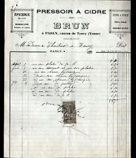 PARCY / TOUCY (89 Yonne) PRESSOIR à CIDRE / EPICERIE & BAZAR "BRUN" en 1903