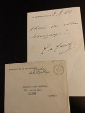 LETTRE DE REMERCIEMENT  + ENVELOPPE. Général De Gaulle 1960
