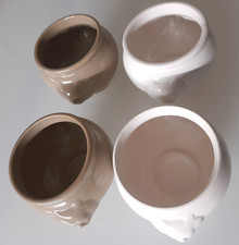 Soupières miniatures 2 blanches et 2 beiges - petites poignées tête de lion