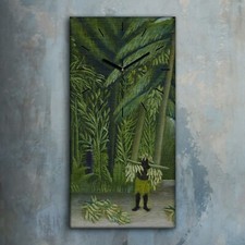 Horloge murale sur toile 30x60 Painting Jungle Hut Palms Bananas Henri Rousseau