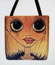 SAD SONGS Hippie Boho inspired artist tote purse 16 x 16 Big Eyes blonde Orig