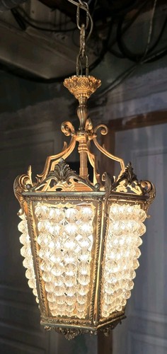 Lustre pampilles perles ancien - lustre,