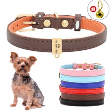 Colliers Personnalisé en Cuir pour Petit Chien Chat avec Cloche Gravé Nom XS S