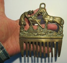 ANCIEN RARE PEIGNE CRIN CHEVAL BRONZE CHEVAUX antique brass horse ART POPULAIRE