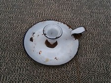 Ancien bougeoir en métal émaillé blanc et noir art populaire french antique