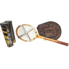 RAQUETTE DE TENNIS BOIS VINTAGE + HOUSSE + 8 BALLES