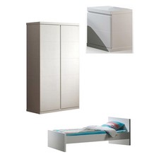 Pack - Lit Enfant, Chevet & Armoire "Lara" 90x200cm Blanc
