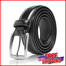 GENUINE LEATHER BELT FOR MEN Suits Jeans Uniform Single Prong Buckle Black