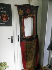 grande tenture Asiatique tissus usé bâton bois avec embout laiton