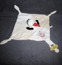 ?Doudou Plat Cigogne RODADOU RODA Beige Blanc Bébé Brodé Attache Tétine NEUF