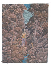 Superbe Tableau Ancien Bali Artiste Femme Balinais signé Milieu XXème
