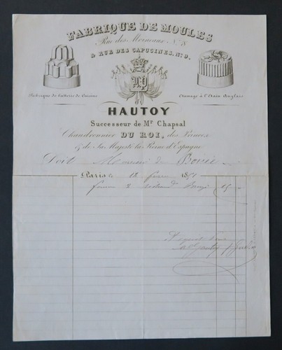 Facture 1851 moule hautoy - facture,