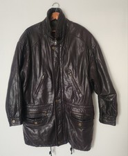 Manteau/Parka YKK  en Cuir Véritable Marron bordeaux T: 52 ou XL  (voir mesures)
