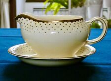 Ancien joli CREMIER POT à LAIT+ SOUCOUPE faïence CROWN DEVON jaune points dorés