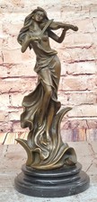 Classique Art Déco Femelle Fiddler Statue - Main Fabriqué Bronze Œuvre pour