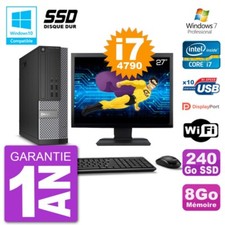 PC Dell 7020 SFF Ecran 27" Intel i7-4790 RAM 8Go SSD 240Go Graveur DVD Wifi W7